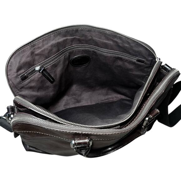 Vintage FOSSIL Mercer Dark Brown Leather Double Zip Work Messenger Bag tote - Picture 6 of 10